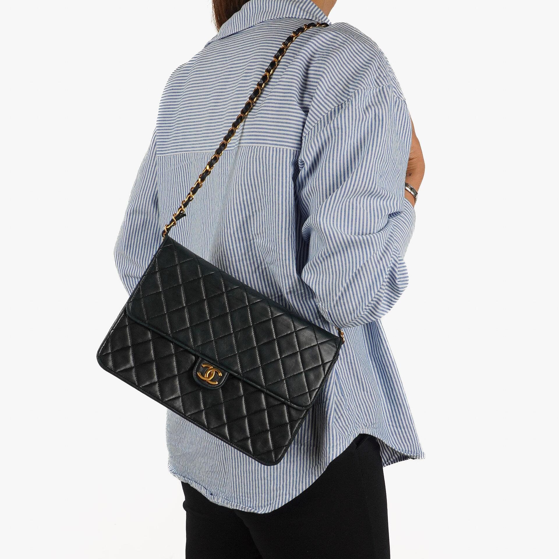 Chanel Medium Classic Vintage Black Quilted Lambskin Single Flap Bag With 24K Gold-Plated Hardware