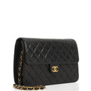Chanel Medium Classic Vintage Black Quilted Lambskin Single Flap Bag With 24K Gold-Plated Hardware