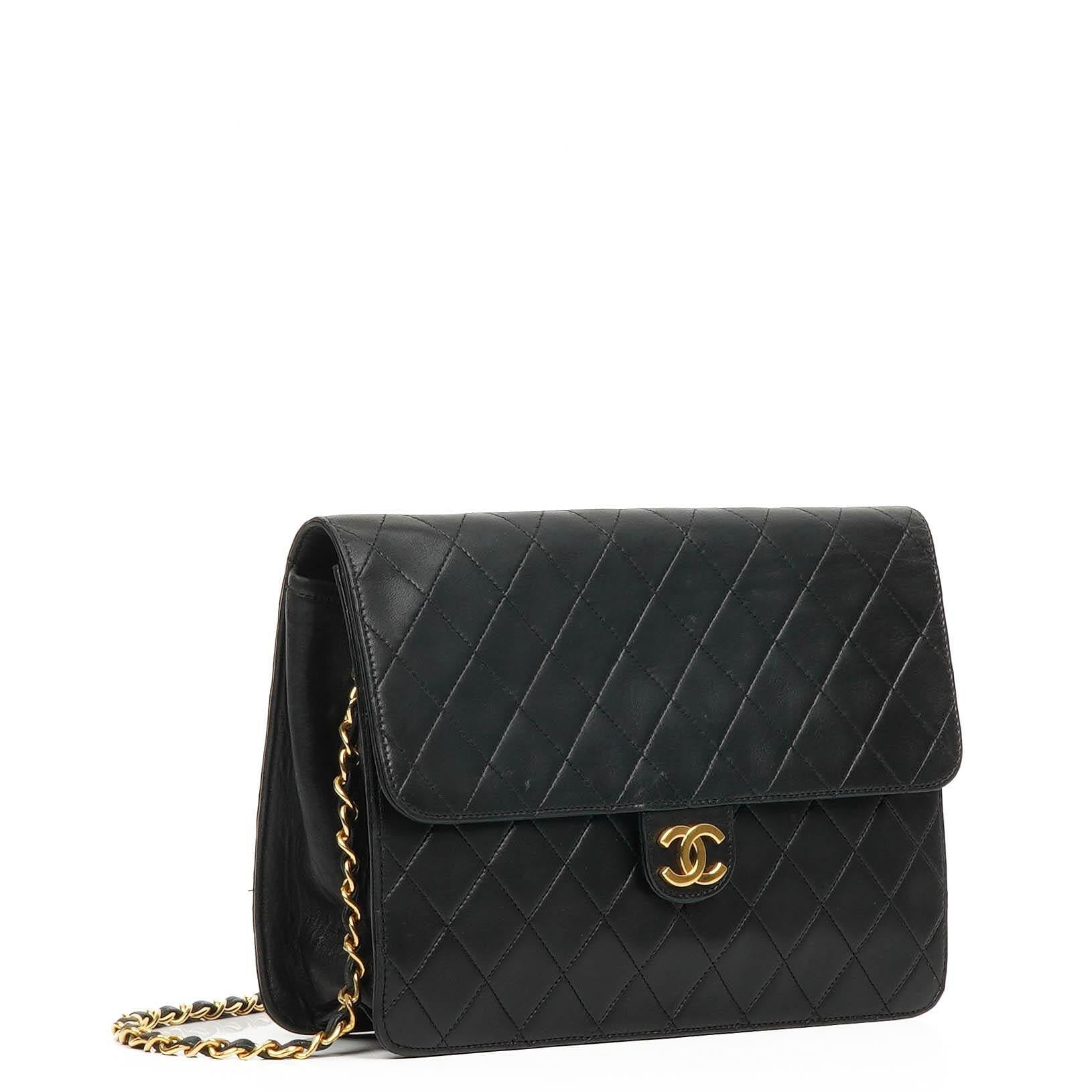 Chanel Medium Classic Vintage Black Quilted Lambskin Single Flap Bag With 24K Gold-Plated Hardware