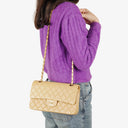 Chanel Medium Classic Vintage Double Flap Bag Beige Quilted Lambskin 24K Gold-Plated Hardware