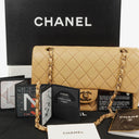 Chanel Medium Classic Vintage Double Flap Bag Beige Quilted Lambskin 24K Gold-Plated Hardware