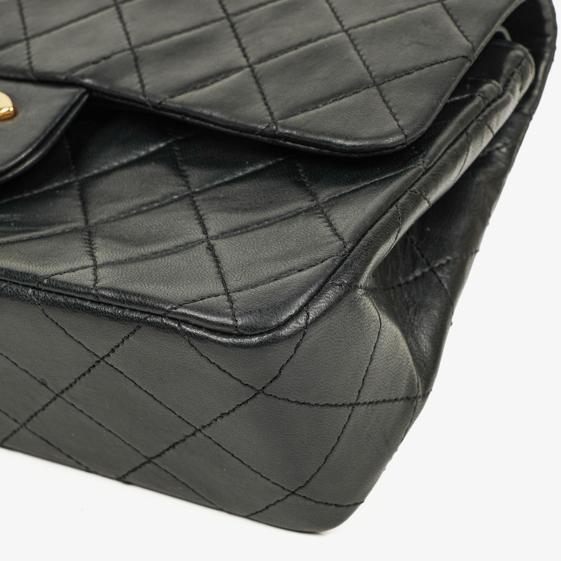 Chanel Small Classic Vintage Double Flap Bag Black Quilted Lambskin 24K Gold-Plated Hardware
