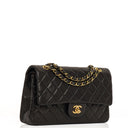 Chanel Medium Classic Vintage Double Flap Bag Black Quilted Lambskin With 24K Gold-Plated Hardware