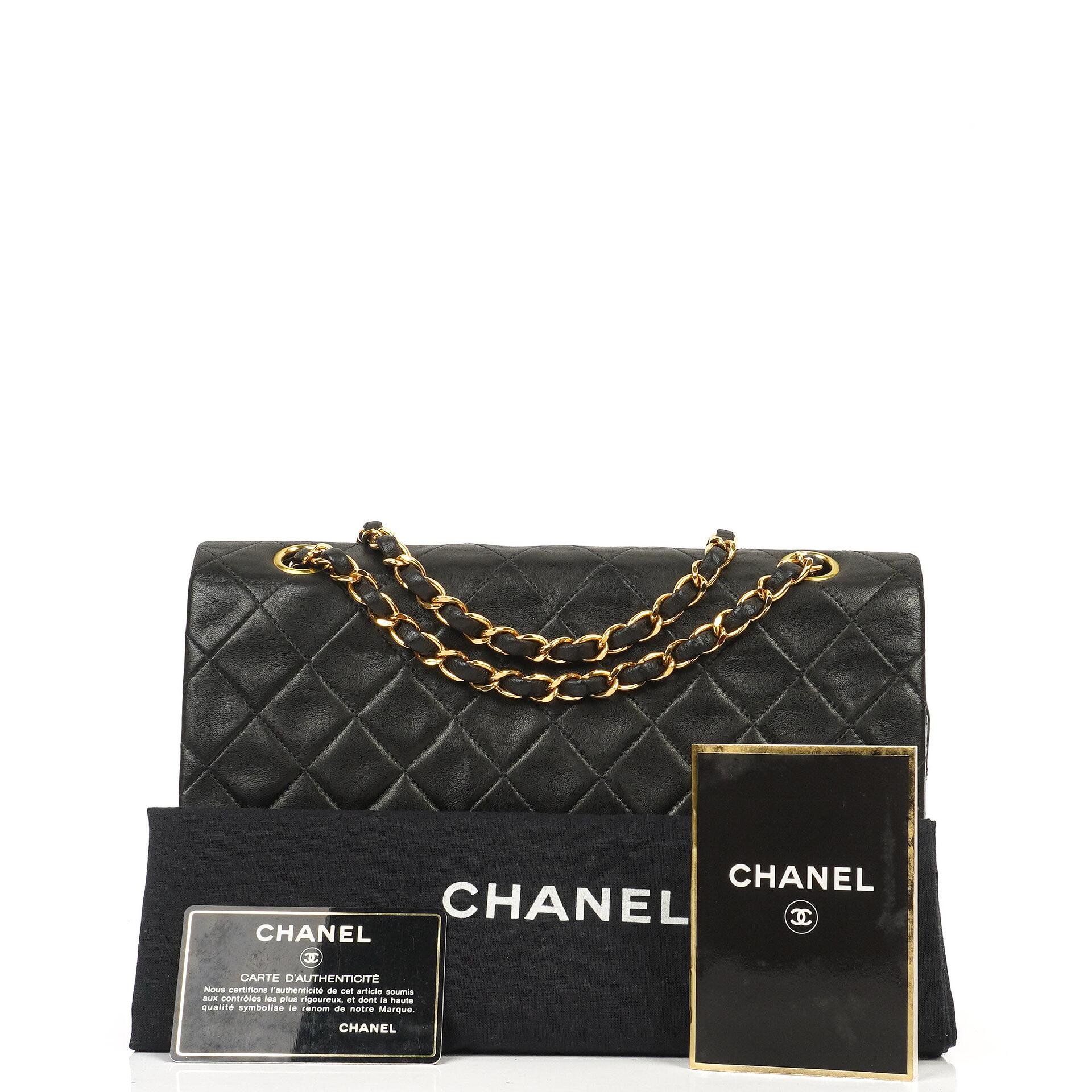 Chanel Medium Classic Vintage Double Flap Bag Black Quilted Lambskin With 24K Gold-Plated Hardware