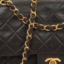 Chanel Medium Classic Vintage Double Flap Bag Black Quilted Lambskin With 24K Gold-Plated Hardware