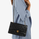 Chanel Medium Classic Vintage Double Flap Bag Black Quilted Lambskin With 24K Gold-Plated Hardware