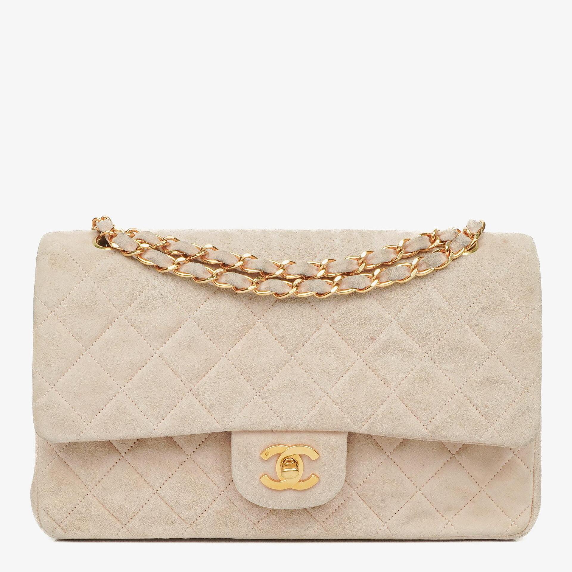 Chanel Medium Classic Vintage Double Flap Bag Suede 24K Gold-Plated Hardware
