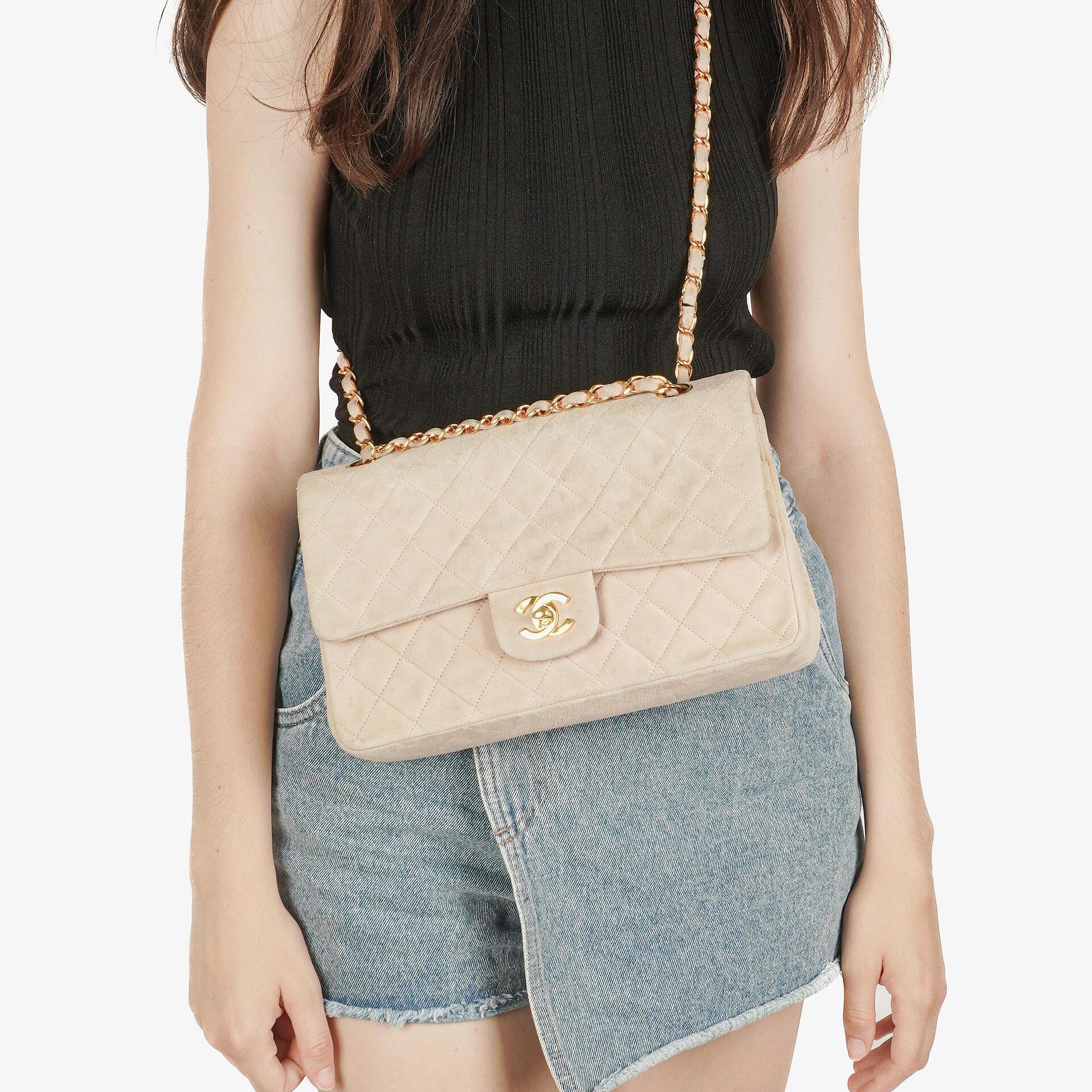 Chanel Medium Classic Vintage Double Flap Bag Suede 24K Gold-Plated Hardware