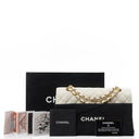 Chanel Medium Classic Vintage Double Flap Bag White Quilted Caviar Leather 24K Champagne Gold-Plated Hardware