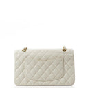 Chanel Medium Classic Vintage Double Flap Bag White Quilted Caviar Leather 24K Champagne Gold-Plated Hardware