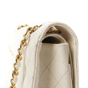 Chanel Medium Classic Vintage Double Flap Bag White Quilted Caviar Leather 24K Champagne Gold-Plated Hardware