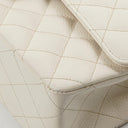 Chanel Medium Classic Vintage Double Flap Bag White Quilted Caviar Leather 24K Champagne Gold-Plated Hardware