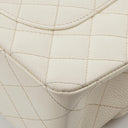 Chanel Medium Classic Vintage Double Flap Bag White Quilted Caviar Leather 24K Champagne Gold-Plated Hardware