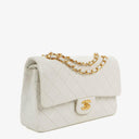 Chanel Medium Classic Vintage Double Flap Bag White Quilted Lambskin 24K Gold-Plated Hardware
