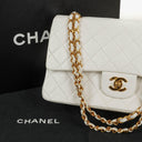 Chanel Medium Classic Vintage Double Flap Bag White Quilted Lambskin 24K Gold-Plated Hardware