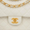 Chanel Medium Classic Vintage Double Flap Bag White Quilted Lambskin 24K Gold-Plated Hardware