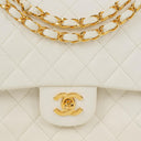 Chanel Medium Classic Vintage Double Flap Bag White Quilted Lambskin 24K Gold-Plated Hardware