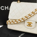 Chanel Medium Classic Vintage Double Flap Bag White Quilted Lambskin 24K Gold-Plated Hardware