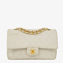 Chanel Medium Classic Vintage Double Flap Bag White Quilted Lambskin 24K Gold-Plated Hardware