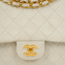 Chanel Medium Classic Vintage Double Flap Bag White Quilted Lambskin 24K Gold-Plated Hardware