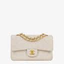 Chanel Medium Classic Vintage Double Flap Bag White Quilted Lambskin 24K Gold-Plated Hardware
