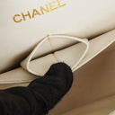 Chanel Medium Classic Vintage Double Flap Bag White Quilted Lambskin 24K Gold-Plated Hardware