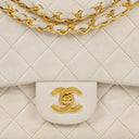 Chanel Medium Classic Vintage Double Flap Bag White Quilted Lambskin 24K Gold-Plated Hardware