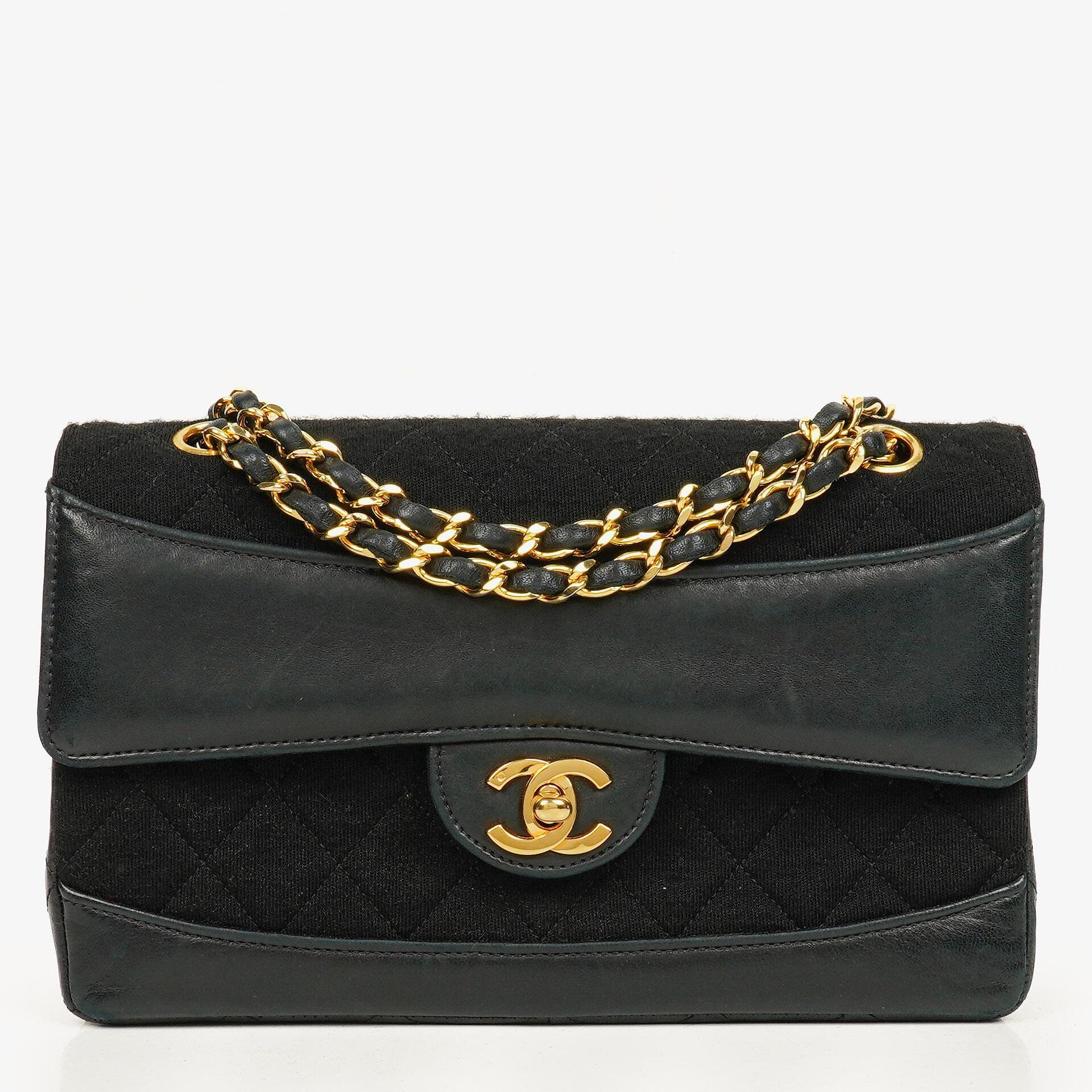 Chanel Medium Classic Vintage Single Flap Bag Quilted Lambskin And Jersey 24K Gold-Plated Hardware