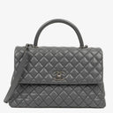 Chanel Medium Coco Handle Grey Quilted Caviar Leather Handle Bag