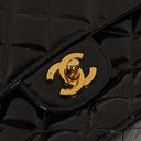 Chanel Medium Double Sided Flap Bag Black Quilted Patent Leather 24K Gold-Plated Hardware