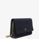 Chanel Medium Single Flap Bag In Navy Diagonal Quilted Jersey And Leather With 24K Gold-Plated Hardware
