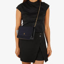 Chanel Medium Single Flap Bag In Navy Diagonal Quilted Jersey And Leather With 24K Gold-Plated Hardware