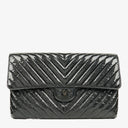 Chanel Metallic Black Crumpled Patent Calfskin Chevron Flap Clutch