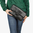 Chanel Metallic Black Crumpled Patent Calfskin Chevron Flap Clutch