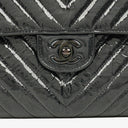 Chanel Metallic Black Crumpled Patent Calfskin Chevron Flap Clutch