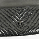 Chanel Metallic Black Crumpled Patent Calfskin Chevron Flap Clutch