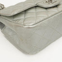 Chanel Mini Rectangular Single Flap Bag Metalic Silver Quilted Lambskin SIlver Tone Hardware