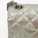 Chanel Mini Rectangular Single Flap Bag Metalic Silver Quilted Lambskin SIlver Tone Hardware