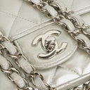 Chanel Mini Rectangular Single Flap Bag Metalic Silver Quilted Lambskin SIlver Tone Hardware