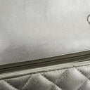 Chanel Mini Rectangular Single Flap Bag Metalic Silver Quilted Lambskin SIlver Tone Hardware