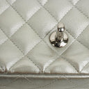 Chanel Mini Rectangular Single Flap Bag Metalic Silver Quilted Lambskin SIlver Tone Hardware