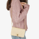 Chanel Mini Classic Beige Quilted Lambskin Full Flap Wallet On Chain WOC With 24K Gold-Plated Hardware