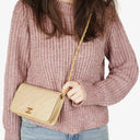 Chanel Mini Classic Beige Quilted Lambskin Full Flap Wallet On Chain WOC With 24K Gold-Plated Hardware