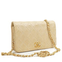 Chanel Mini Classic Beige Quilted Lambskin Full Flap Wallet On Chain WOC With 24K Gold-Plated Hardware