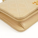 Chanel Mini Classic Beige Quilted Lambskin Full Flap Wallet On Chain WOC With 24K Gold-Plated Hardware