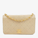 Chanel Mini Classic Beige Quilted Lambskin Full Flap Wallet On Chain WOC With 24K Gold-Plated Hardware