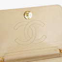 Chanel Mini Classic Beige Quilted Lambskin Full Flap Wallet On Chain WOC With 24K Gold-Plated Hardware