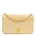 Chanel Mini Classic Biege Quilted Lambskin Full Flap Wallet On Chain WOC With 24K Gold-Plated Hardware