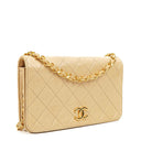 Chanel Mini Classic Biege Quilted Lambskin Full Flap Wallet On Chain WOC With 24K Gold-Plated Hardware