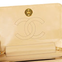 Chanel Mini Classic Biege Quilted Lambskin Full Flap Wallet On Chain WOC With 24K Gold-Plated Hardware